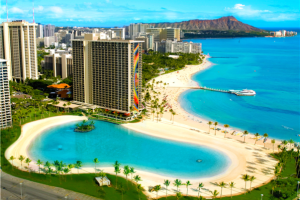 [UP][슬림][관광1일+자유4일] 초특급 힐튼 하와이언 빌리지 ＜리조트뷰-＞오션뷰＞ 하와이 7일 ＜3인 전용＞